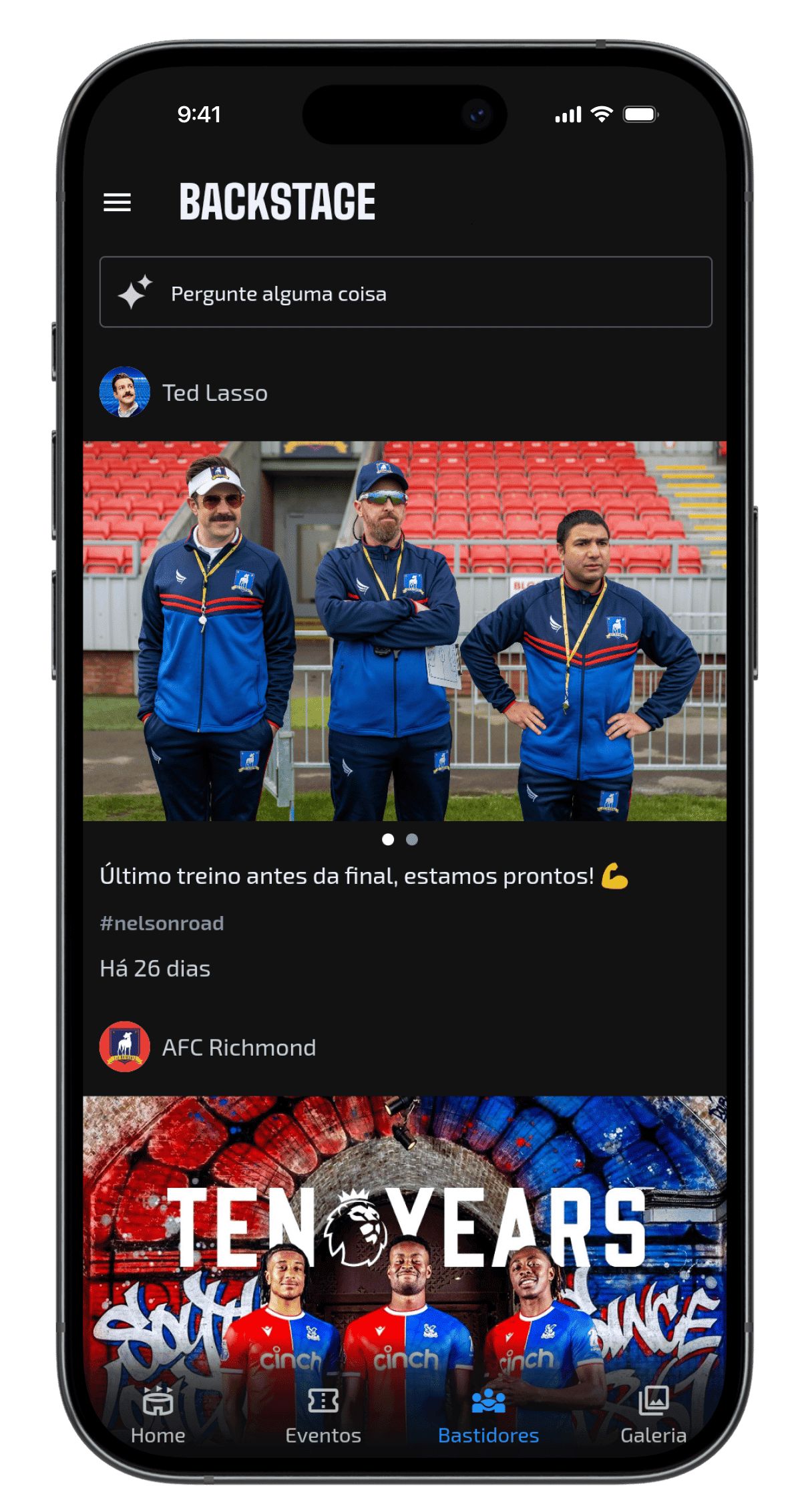 Interface do Feed do app Blue Bite com posts e assistente de IA